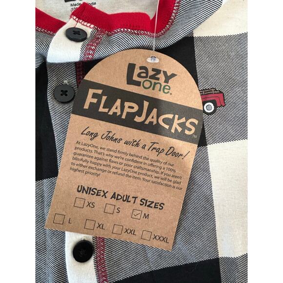 Lazy One Flapjacks Onesie Long john unisex adult size M NWT plaid lounge sleep - Picture 8 of 10